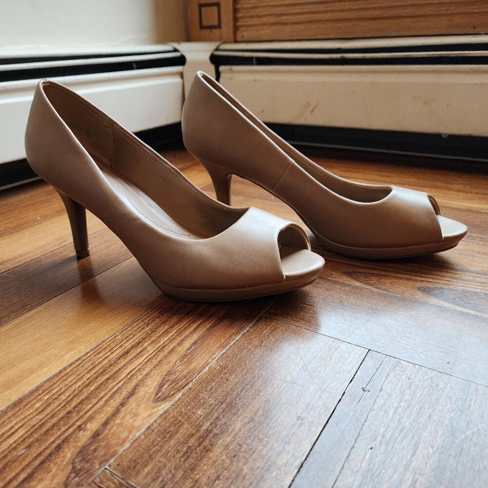 Dream Pairs Beige Leather Open Toe High Heels Size 11 - Picture 9 of 16